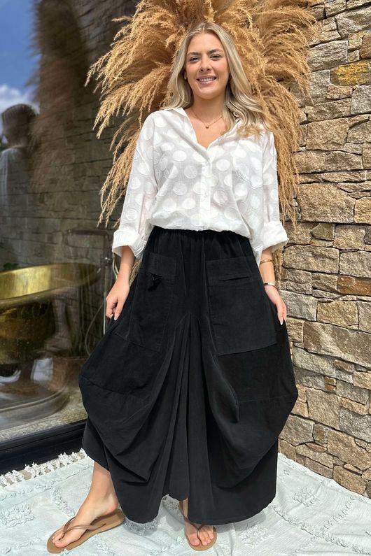 Made in Italy Dalston Needlecord Parachute Skirt Black /8 =